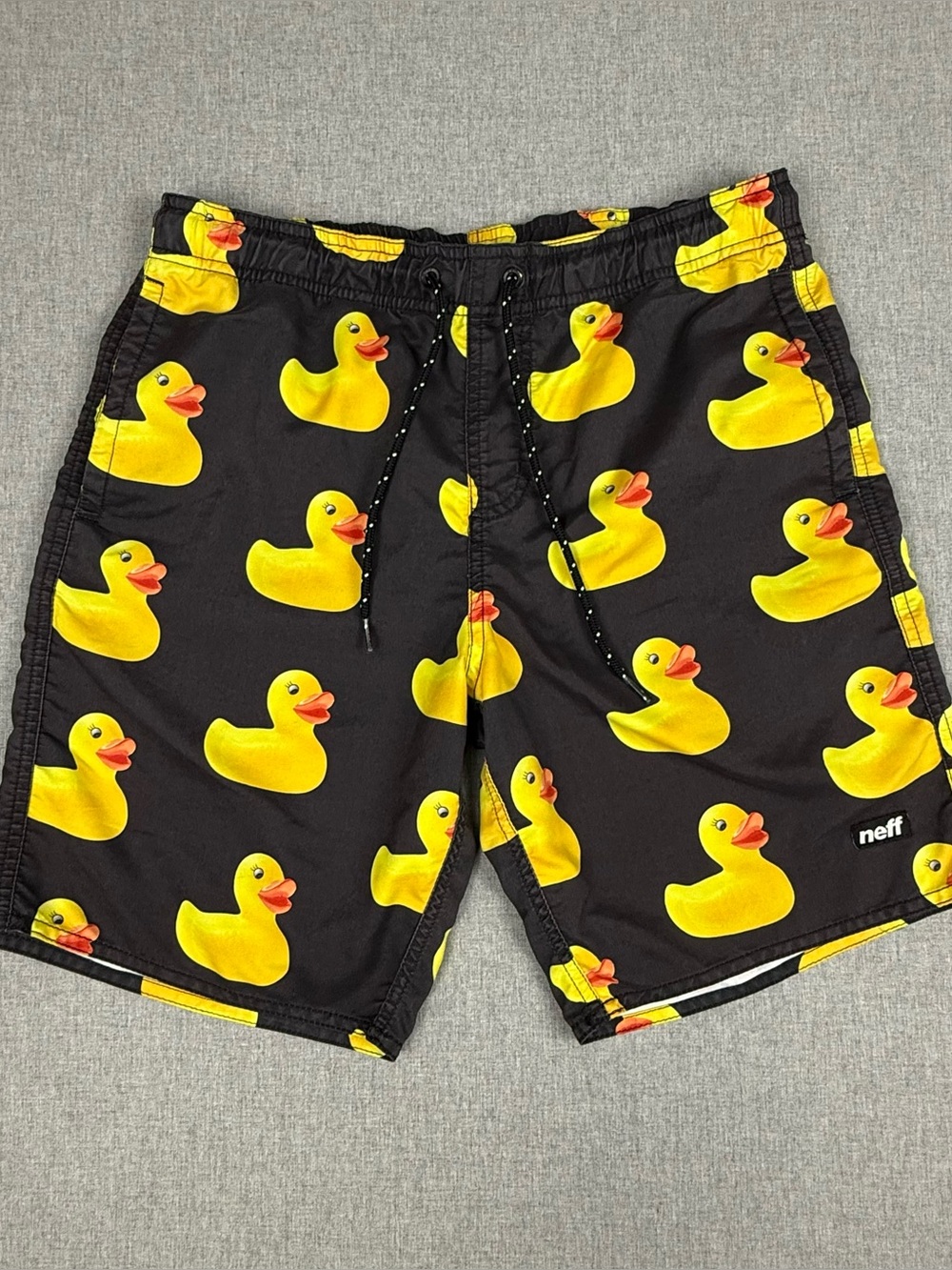 Neff Rubber Ducky Board Shorts Men's Small Black Yellow Swim Trunks